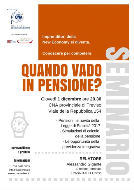 Quando vado in pensione? Iniziativa il 1 dicembre in CNA a Treviso