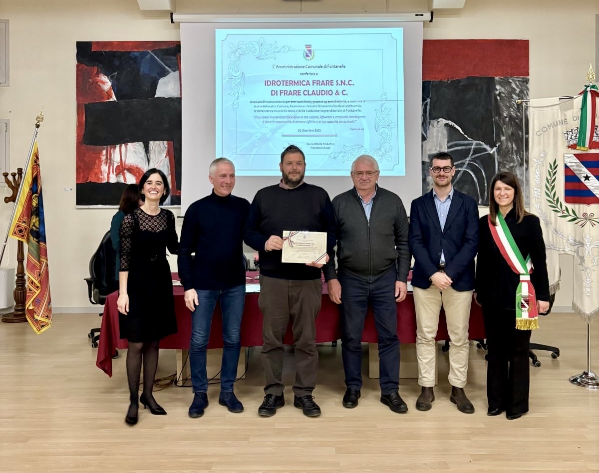IL PRESIDENTE DI CNA INSTALLAZIONE IMPIANTI TREVISO, LUCA FRARE, PREMIATO COME “ATTIVITÀ LONGEVA” DAL COMUNE DI FONTANELLE